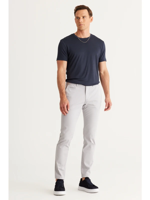 AC&Co / Altınyıldız Classics Erkek Taş Slim Fit Dar Kesim Yan Cepli Pamuklu Diyagonal Desenli Esnek Pantolon