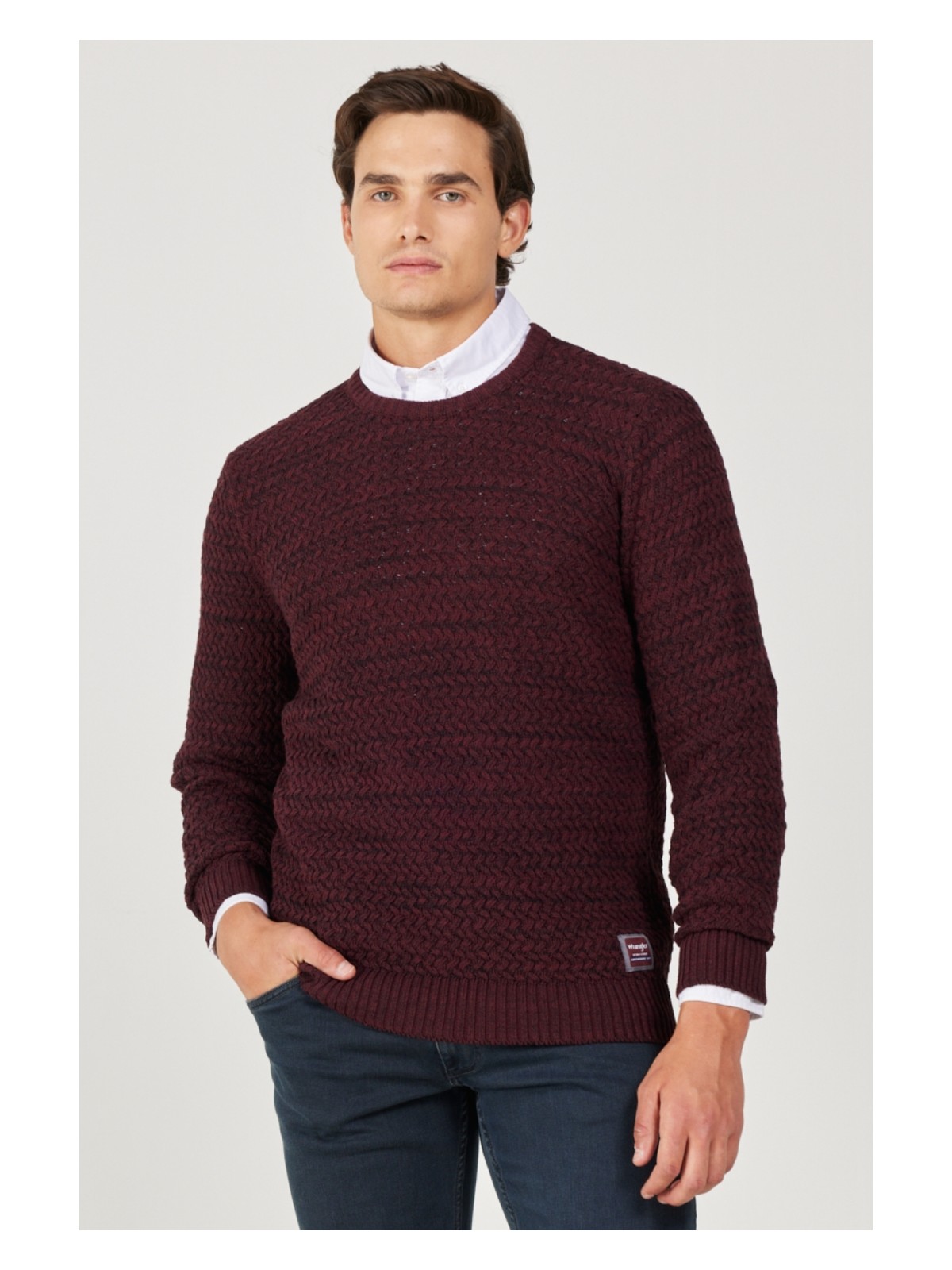 Wrangler Regular Fit Normal Kesim Bisiklet Yaka Bordo Triko Kazak - Görsel 7