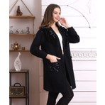 Cng Moda Cepli Pullu Hırka Düz Desenli Kadın Trend Stil S - M Beden Siyah