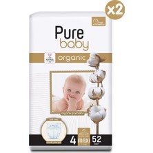 Pure Baby Organik Pamuklu Cırtlı Bez 2'li Paket 4 Numara Maxi 104 Adet