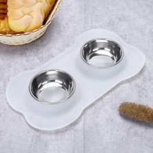 Hanyang Beyaz S 36X21CM Nemli Yerleşimler Çift Köpek Kase Silikon Mat ile Dayanıklı Paslanmaz Çelik Su Mama Besleyici Köpekler Kediler Için Pet Besleme Suluklar (Yurt Dışından)