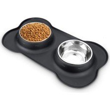 Hanyang Beyaz S 36X21CM Nemli Yerleşimler Çift Köpek Kase Silikon Mat ile Dayanıklı Paslanmaz Çelik Su Mama Besleyici Köpekler Kediler Için Pet Besleme Suluklar (Yurt Dışından)