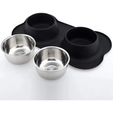 Hanyang Beyaz S 36X21CM Nemli Yerleşimler Çift Köpek Kase Silikon Mat ile Dayanıklı Paslanmaz Çelik Su Mama Besleyici Köpekler Kediler Için Pet Besleme Suluklar (Yurt Dışından)