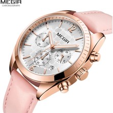 Hanyang 2115 Pembe Megir Kadın Deri Kuvars Saatler Chronograph Saat 24 Saat Bayan Kız Için Su Geçirmez Kol Saati Relogios Femininos 2115 Pembe (Yurt Dışından)