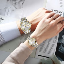 Hanyang Kadın Izle D Severler Için Çift Saatleri Kuvars Kol Saati Moda Iş Erkekler Kadınlar Için Izle Saatler Paslanmaz Çelik Beyaz Altın Çift Saat (Yurt Dışından)