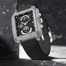 Hanyang Gümüş Siyah Lıge 2022 Yeni Moda Kırmızı Kare Izle Erkekler Spor Askeri Kuvars Rahat Su Geçirmez Kol Saati Chronograph Relogio Masculino + Kutu (Yurt Dışından)