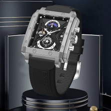 Hanyang Gümüş Siyah Lıge 2022 Yeni Moda Kırmızı Kare Izle Erkekler Spor Askeri Kuvars Rahat Su Geçirmez Kol Saati Chronograph Relogio Masculino + Kutu (Yurt Dışından)