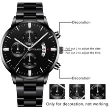 Hanyang Gösterildiği Gibi 4 Reloj Hombre Moda Erkekler Paslanmaz Çelik Izle Lüks Takvim Kuvars Kol Saati Iş Saatleri Adam Saat Relogio Masculino (Yurt Dışından)