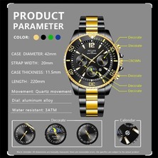 Hanyang Altın Altın Moda Erkek Saatler Erkekler Için Spor Su Geçirmez Paslanmaz Çelik Kuvars Izle Lüks Adam Iş Aydınlık Saat Relogio Masculino (Yurt Dışından)