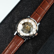 Hanyang Rg-Whıte Klasik Retro  Otomatik Izle Erkekler Için Mekanik Rahat Moda Deri Kayış Çift Saatleri Kutusu Hediye Часы Мужские Yeni (Yurt Dışından)