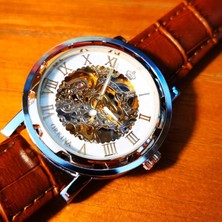 Hanyang Rg-Whıte Klasik Retro  Otomatik Izle Erkekler Için Mekanik Rahat Moda Deri Kayış Çift Saatleri Kutusu Hediye Часы Мужские Yeni (Yurt Dışından)