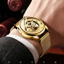 Hanyang 1-Altın Fngeen Klasik Erkek Izle Altın  Otomatik Mekanik Kol Saatleri Su Geçirmez Örgü Bant Moda Erkek Saatler Relogio (Yurt Dışından)