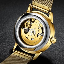 Hanyang 1-Altın Fngeen Klasik Erkek Izle Altın  Otomatik Mekanik Kol Saatleri Su Geçirmez Örgü Bant Moda Erkek Saatler Relogio (Yurt Dışından)