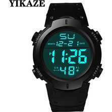 Hanyang 1-Siyah Erkekler Spor Dijital Yuvarlak Saat Aydınlık LED Kadran Çok Fonksiyonlu Saat Açık Silikon Kayış Açık Su Geçirmez Izle Adam Erkek (Yurt Dışından)