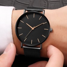Hanyang Gümüş Siyah Erkekler Moda Ultra Ince Saatler Basit Erkekler Iş Paslanmaz Çelik Hasır Kemer Kuvars Izle Casual Izle Adam Relogio Masculino (Yurt Dışından)