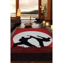 Homshtag Karete Desenli Halı Kırmızı Siyah Renkli Halı Uzakdoğu Spor Hediyelik Halı Spor Sever Halı