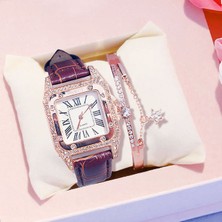 Hanyang Kahverengi ve Bilezik Casual Kadın Saatler Sevimli Kedi Kulak Bayan Bileklik Izle Moda Deri Band Kuvars Kol Saati Saat Montre Femme Relogio Feminino (Yurt Dışından)