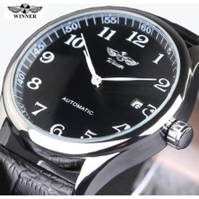 Hanyang Beyaz Kazanan Saatler Klasik Erkek Otomatik Tarih Otomatik Mekanik Saat Kendinden Kurmalı Analog  Siyah Deri Erkek Kol Saati (Yurt Dışından)