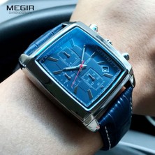 Hanyang Kahverengi Beyaz Megir Dikdörtgen Kadran Deri Kayış Izle Erkekler Için Rahat Mavi Kronograf Kuvars Saatler Erkek Kol Saati Montre Reloj Часы Мужские (Yurt Dışından)