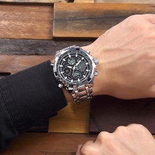Hanyang G W Goldenhour Lüks Marka Su Geçirmez Askeri Spor Saatler Erkekler Gümüş Çelik Dijital Kuvars Analog Saat Saat Relogios Masculinos (Yurt Dışından)