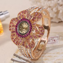 Hanyang Gül Kırmızı Yeni Moda Kol Saati Kadın Çiçek Şekli Takı Bilezik Izle Kristal Bayanlar Kuvars Saat Relogio Feminino Bayan Kol Saati (Yurt Dışından)