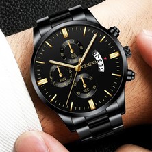Hanyang Stil 4 Reloj Hombre Moda Erkekler Paslanmaz Çelik Izle Lüks Takvim Kuvars Kol Saati Iş Saatleri Adam Saat Relogio Masculino (Yurt Dışından)