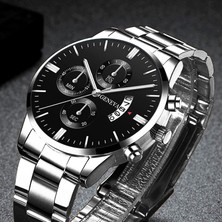 Hanyang Altın Mavi Reloj Hombre Moda Erkekler Paslanmaz Çelik Izle Lüks Takvim Kuvars Kol Saati Iş Saatleri Adam Saat Relogio Masculino (Yurt Dışından)