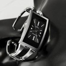 Hanyang Siyah Kadın Bilezik Izle Xinhua Kuvars Kol Saati Kristal Moda Gümüş Rahat Bırak Gemi Paslanmaz Çelik Relojes Mujer Bileklik Saat (Yurt Dışından)
