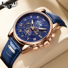 Hanyang Gül Altın Beyaz 2022 Lıge Erkek Saatler Üst Marka Lüks Moda Kuvars Izle Erkek Deri Tarih Su Geçirmez Spor Chronograph Relogio Masculino + Kutu (Yurt Dışından)