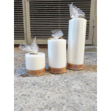 Shopiolog 3'Lü Set Kütük Silindir Beyaz Mum 20  cm   x  7  cm , 12  cm   x  7  cm , 7  cm   x  7  cm  (Üçlü Set) Mum