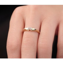 Onseva Kuyumculuk Minimal Baget Taşlı Şövalye Yüzük 14 Ayar Altın