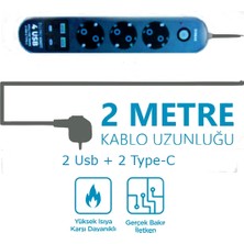 Gobax Mg-106 Termal Akım Korumalı Type-C Ve Usb Girişli Uzatma Kablosu Priz