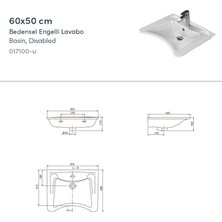 Turkuaz Seramik Bedensel Engelli 60 cm Lavabo