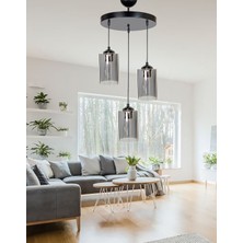 Etsylight Dora Black Füme Glass Lüx 3 Salon Avize, Cam Avize, Antre Avize, Oturma Odası Avize
