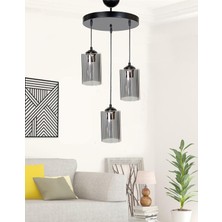 Etsylight Dora Black Füme Glass Lüx 3 Salon Avize, Cam Avize, Antre Avize, Oturma Odası Avize