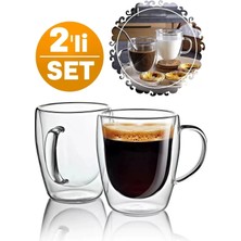 Berdina Home Çift Cidarlı 2 Adet Bardak Cam Kupa 310 ml Ev Ofis Espresso Kahve Fincanı