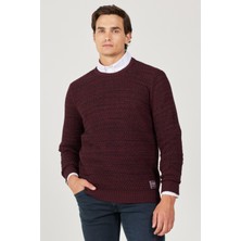 Regular Fit Normal Kesim Bisiklet Yaka Bordo Triko Kazak