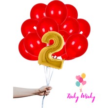 Tinky Winky Gold Rakam Folyo ve Kırmızı Balon Doğum Günü Balon Zincir Parti Seti