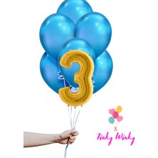 Tinky Winky Gold Rakam Folyo ve Mavi Balon Doğum Günü Balon Zincir Parti Seti