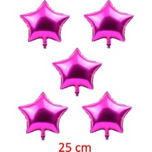 Rönesans Parti Fuşya Pembe Renk 10 Inç 25 cm Yıldız Folyo Balon 5 Adet
