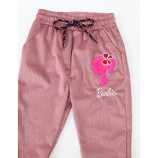 Canix Kids Kız Çocuk Barbie Nakışlı Kadife Pantolon