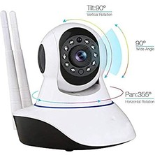 Qasul Kablosuz Wifi Ip Kamera 3 Antenli  1080P Full Hd 3 Mp Hareketli Gece Görüşlü Güvenlik Kamerası