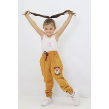 Canix Kids Kız Çocuk Emoji Nakışlı Kadife Pantolon