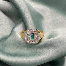 Jewel By Aila Sekizgen Yeşil Baget Taşlı Ayarlanabilir Kadın Gümüş Yüzük