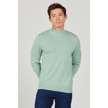 Altınyıldız Classics Erkek Su Yeşili Standart Fit Normal Kesim Yarım Balıkçı Yaka Pamuklu Triko Kazak