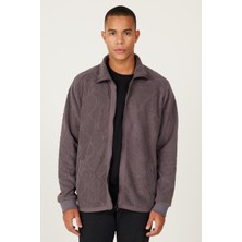 Altınyıldız Classics Erkek Koyu Gri Oversize Bol Kesim Dik Yaka Jakarlı Polar Sweatshirt