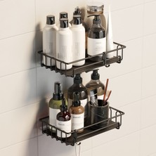 Tekno-tel Teknotel Yapışkanlı Kancalı 2 Adet Banyo Rafı Mat Siyah ST242P Pleksi Taban