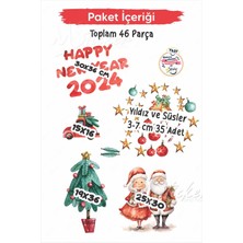 Msticker Hoşgeldin 2025, Happy New Year 2025 Yeni Yıl Kış Konseptli Sevimli Noel Baba ve Ağaçlar Figürler
