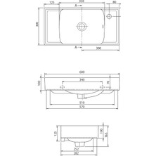 Turkuaz Seramik Sharp 60X30 cm  Sağ Delikli Lavabo