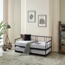 Bedliga Forte Yavrulu Karyola Daybed Tek-Çift Kişilik Metal Karyola Siyah